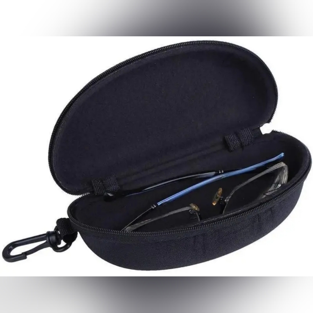 Black Sunglasses with Case W/clip. CLIP ON BAG OR BELT LOOP etc.zipper C…